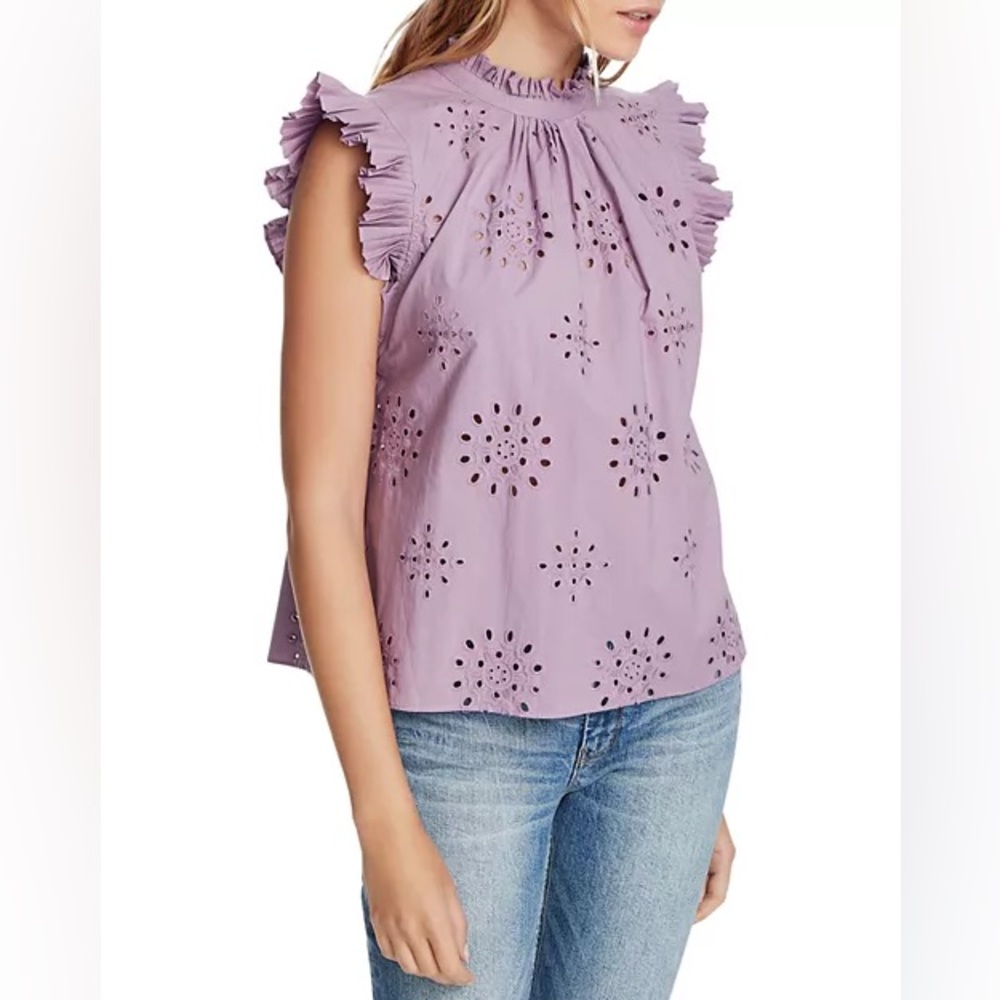 1. State Purple Lavender Eyelet Ruffle Sleeveless Floral Top M